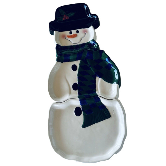 House of Lloyd Snowman 3 piece Ceramic Snack Tray Christmas Original Box - Picture 1 of 9